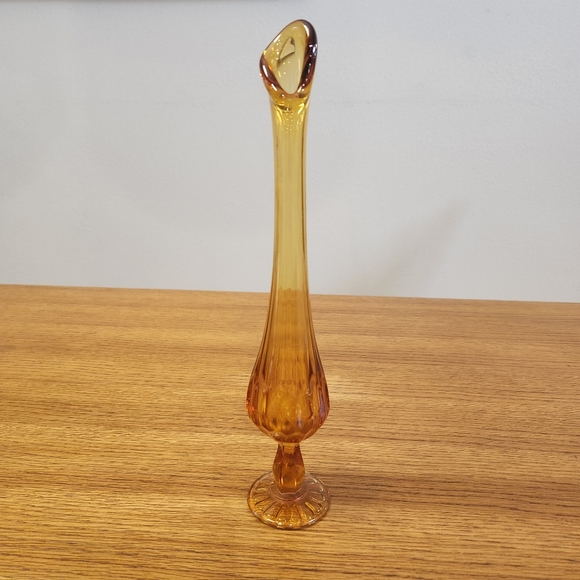 Vintage MCM Fenton Thumbprint Swung Vase in Golden Colonial Amber Glass.